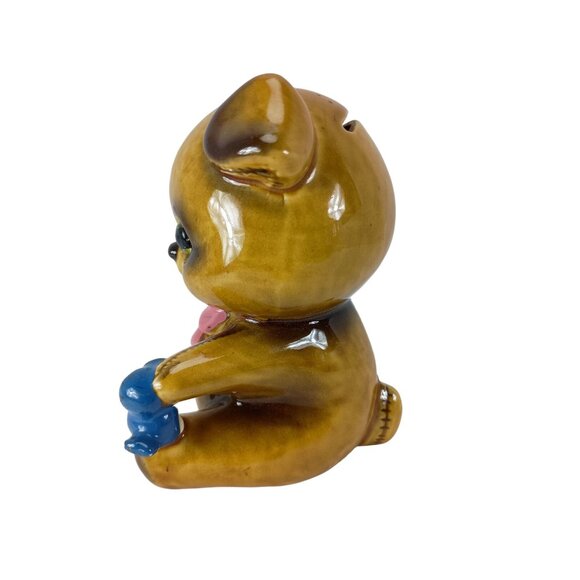 Lefton Stitched Teddy Bear W/Blue Bird Coin Bank Vintage - Picture 3 of 6